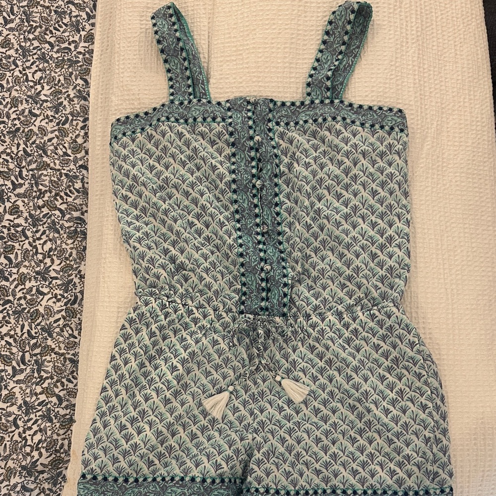 Vineyard Vines - Textured White and Teal Patterned Romper